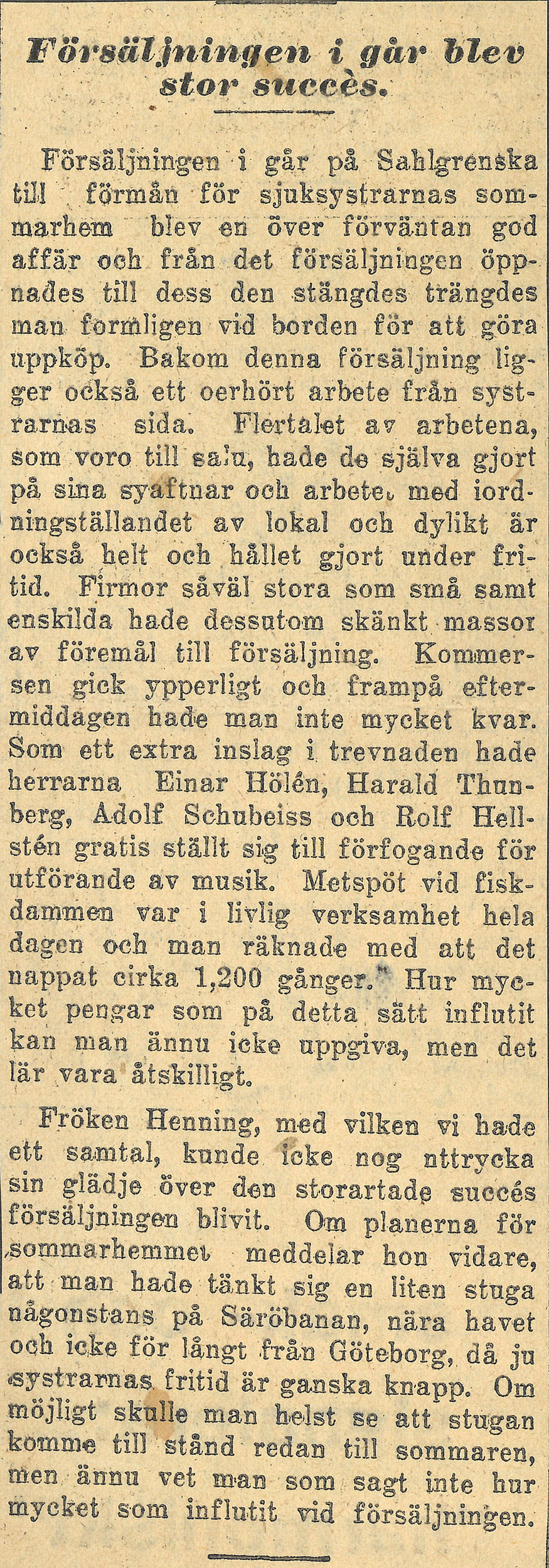 
                    Ett fotografi av ett tidningsurklipp om sjuksystrarnas julförsäljning
                    